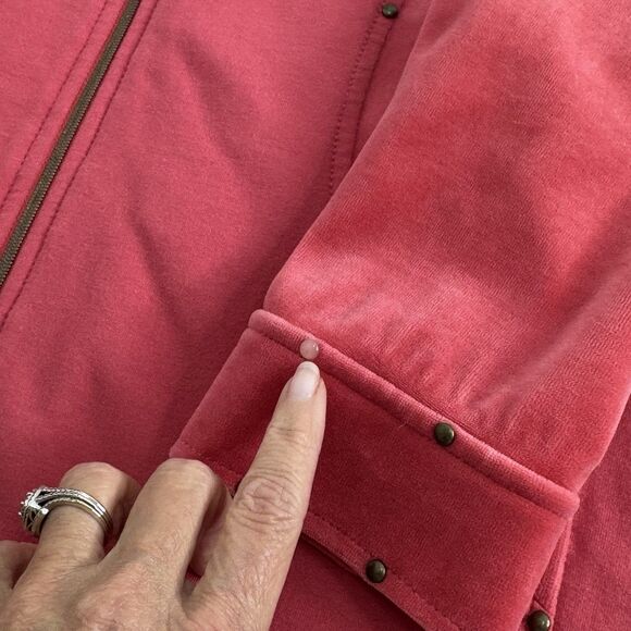 St. John Sport Golf Sweater Jacket Womens S Knit Velvet Zip Studded Preppy Pink - Picture 7 of 9
